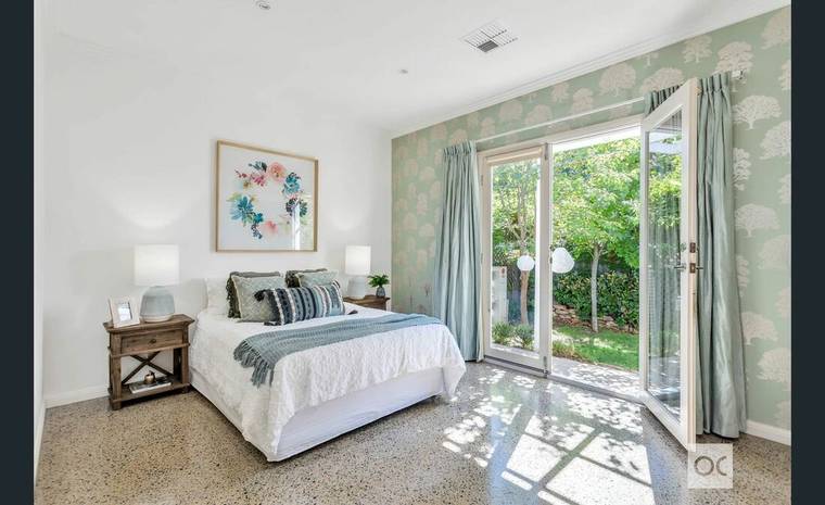 Bedroom, low-sheen polished concrete