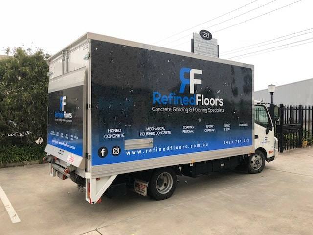 The Refined Floors truck, fully self-sufficient with an onboard 3-phase generator